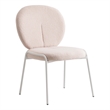 LeisureMod Celestial Modern Boucle Dining Side Chair in White Metal Frame Beige