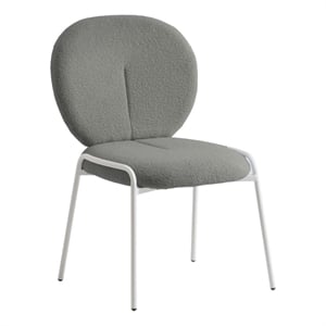 LeisureMod Celestial Modern Boucle Dining Side Chair in White Metal Frame Green