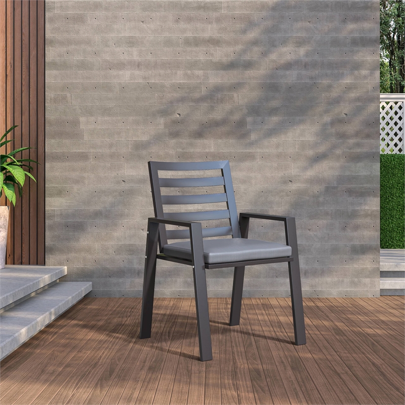 LeisureMod Chelsea 7-Piece Outdoor Dining Set in Black Aluminum Charcoal Black