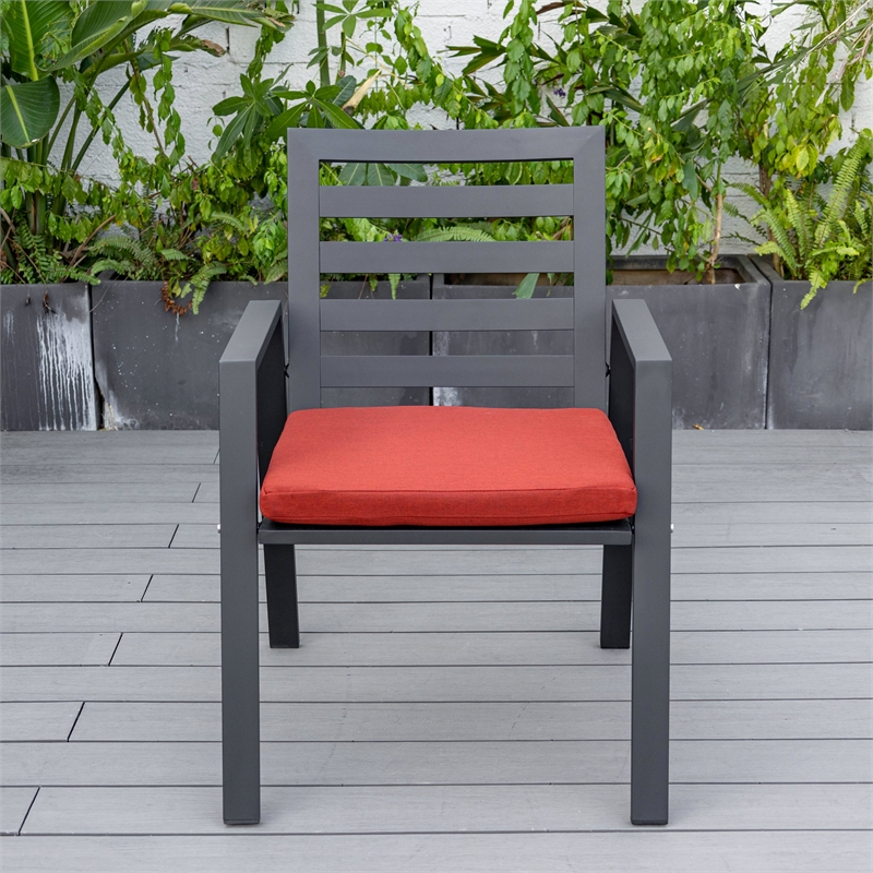 LeisureMod Chelsea 7-Piece Outdoor Dining Set in Black Aluminum Cherry