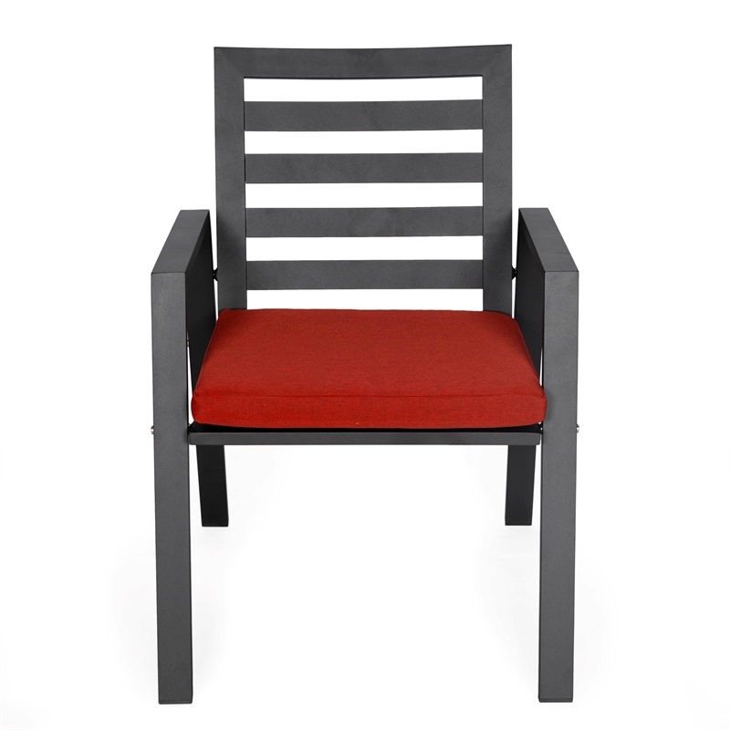 LeisureMod Chelsea 7-Piece Outdoor Dining Set in Black Aluminum Cherry