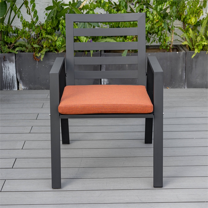 LeisureMod Chelsea 7-Piece Outdoor Dining Set in Black Aluminum Orange