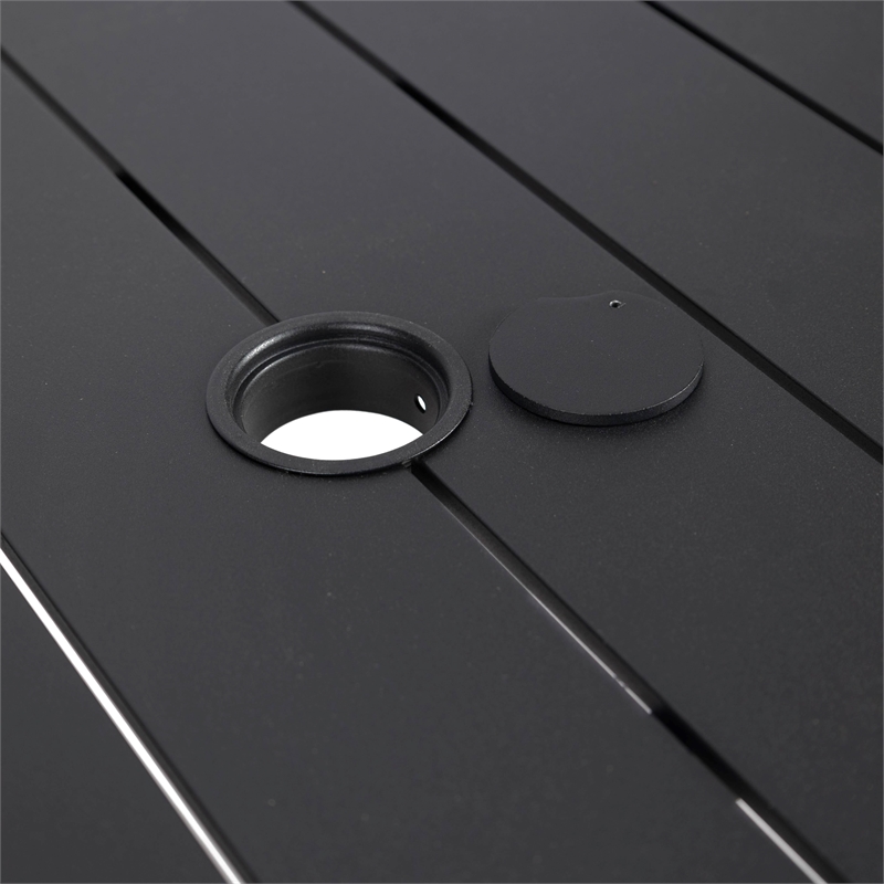 LeisureMod Chelsea 7-Piece Outdoor Dining Set in Black Aluminum Orange