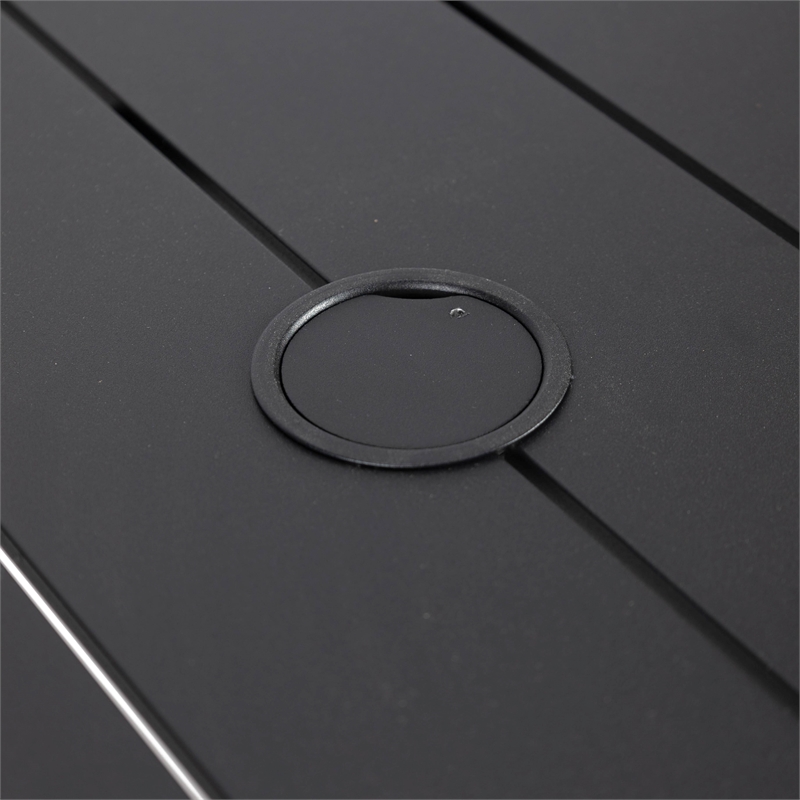 LeisureMod Chelsea 7-Piece Outdoor Dining Set in Black Aluminum Orange