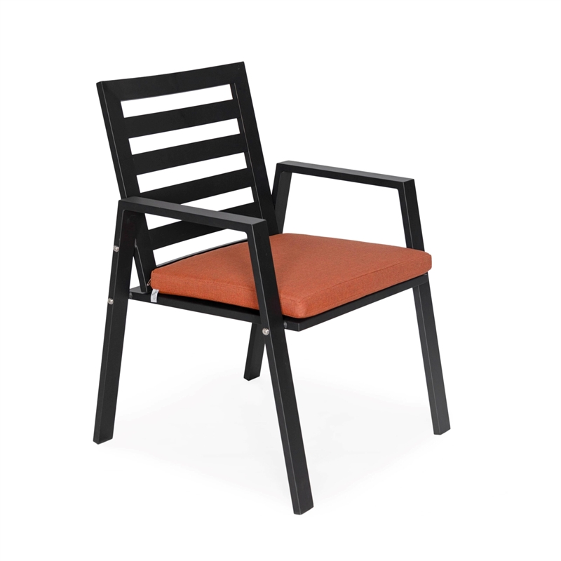 LeisureMod Chelsea 7-Piece Outdoor Dining Set in Black Aluminum Orange