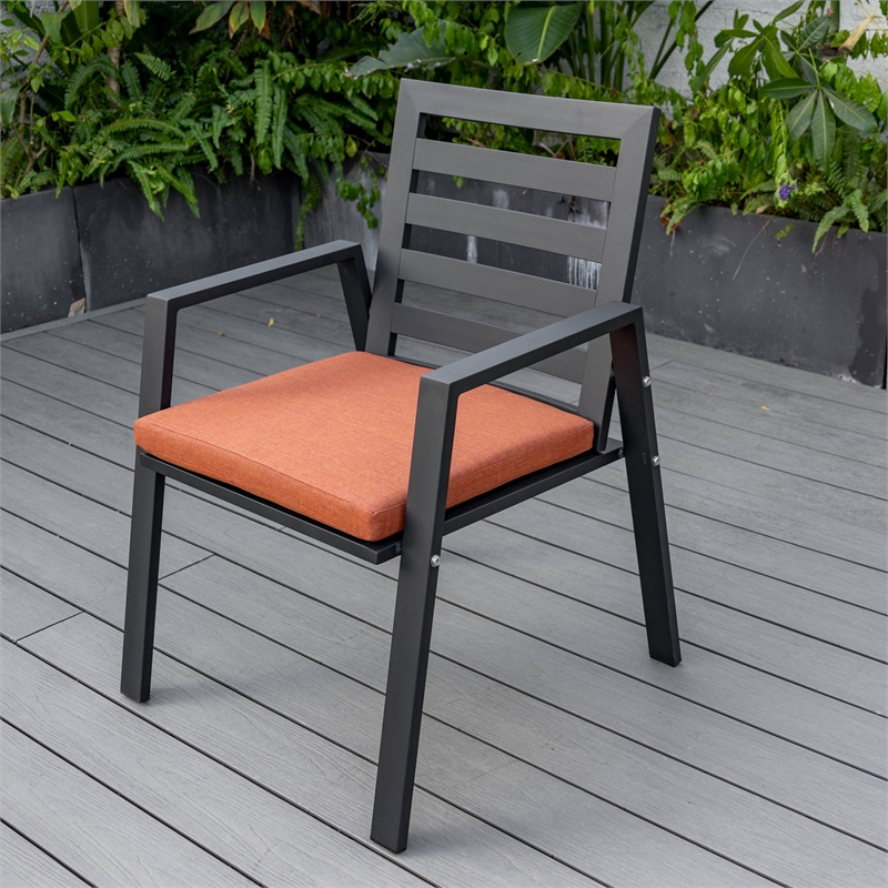 LeisureMod Chelsea 7-Piece Outdoor Dining Set in Black Aluminum Orange