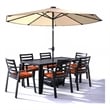 LeisureMod Chelsea 7-Piece Outdoor Dining Set in Black Aluminum Orange
