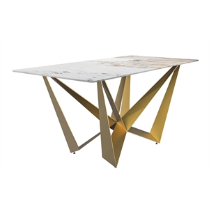 LeisureMod Nuvor Dining Table with a Stone 55&quot Top and Steel Base White Gray