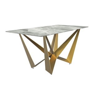 LeisureMod Nuvor Dining Table with a Stone 55&quot Top and Steel Base Light Grey