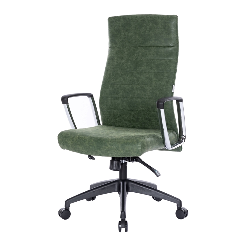 LeisureMod Hilton High Back Faux Leather Conference Office Chair in Green