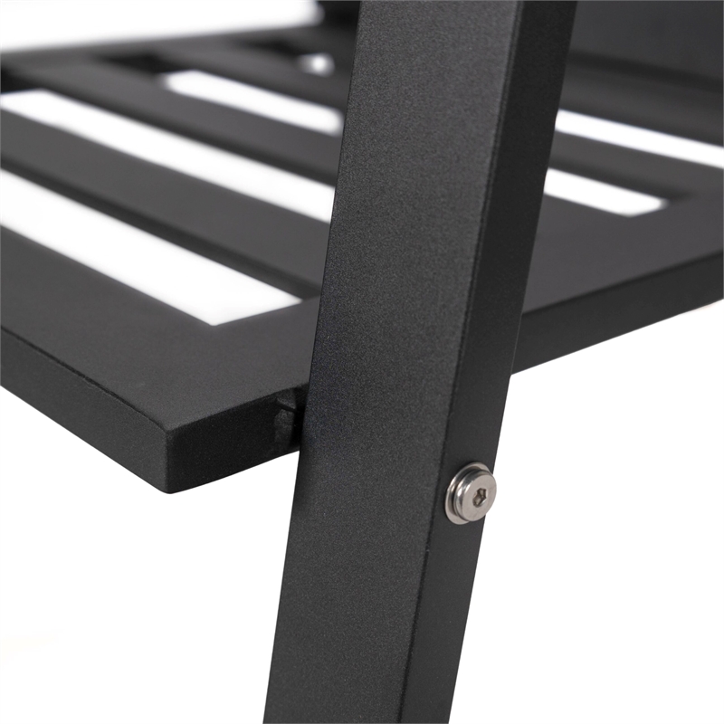 LeisureMod Chelsea Patio Dining Chair in Black Aluminum Set of 2 Light Grey