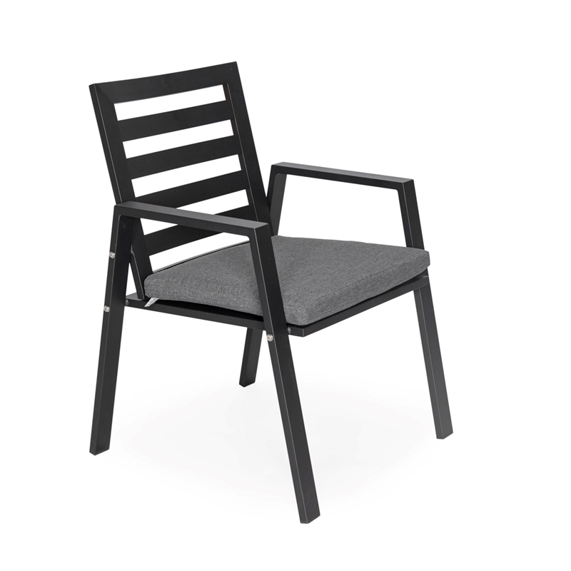 LeisureMod Chelsea Patio Dining Chair in Black Aluminum Set of 2 Black