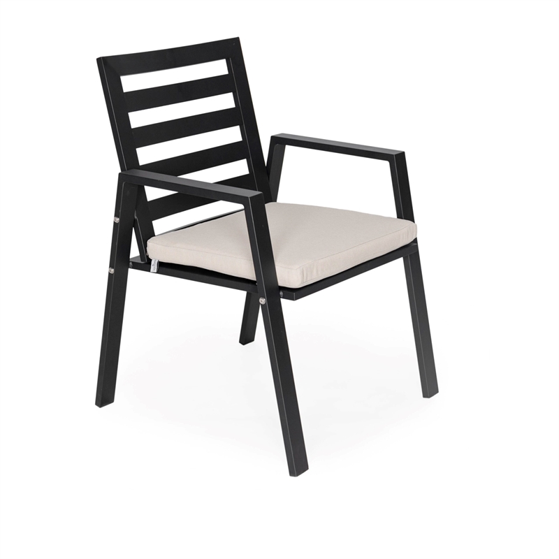 LeisureMod Chelsea Patio Dining Chair in Black Aluminum Set of 4 Beige