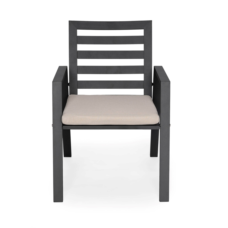 LeisureMod Chelsea Patio Dining Chair in Black Aluminum Set of 4 Beige