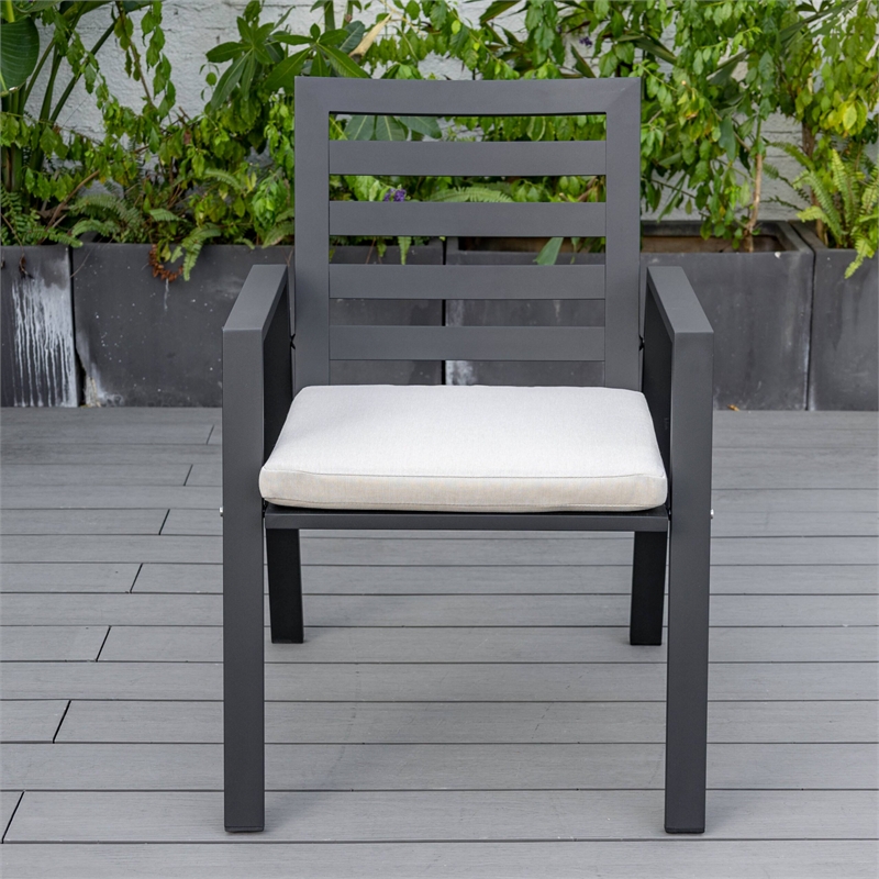 LeisureMod Chelsea Patio Dining Chair in Black Aluminum Set of 4 Beige