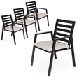 LeisureMod Chelsea Patio Dining Chair in Black Aluminum Set of 4 Beige