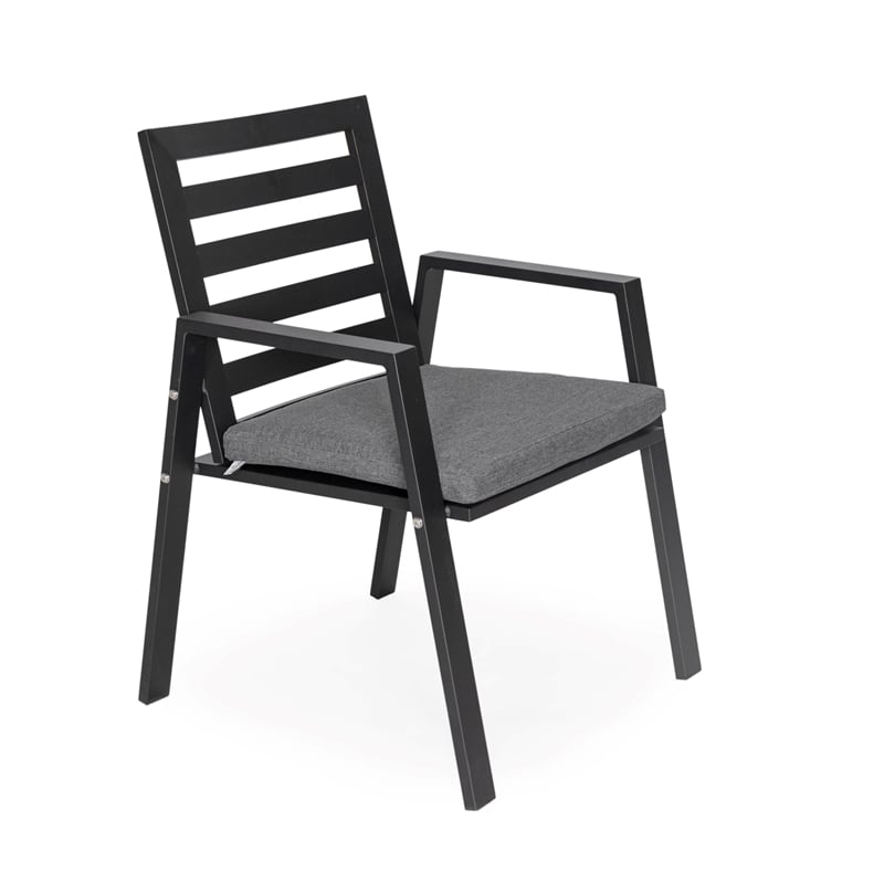 LeisureMod Chelsea Patio Dining Chair in Black Aluminum Set of 4 Black