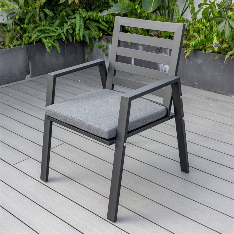 LeisureMod Chelsea Patio Dining Chair in Black Aluminum Set of 4 Black
