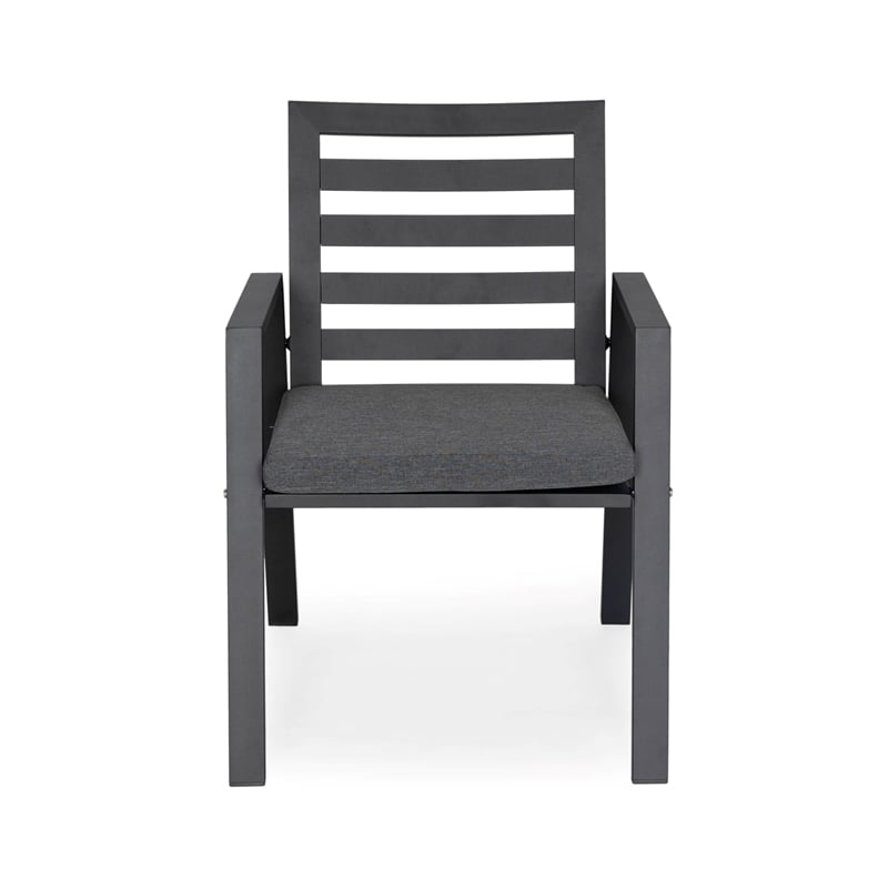 LeisureMod Chelsea Patio Dining Chair in Black Aluminum Set of 4 Black