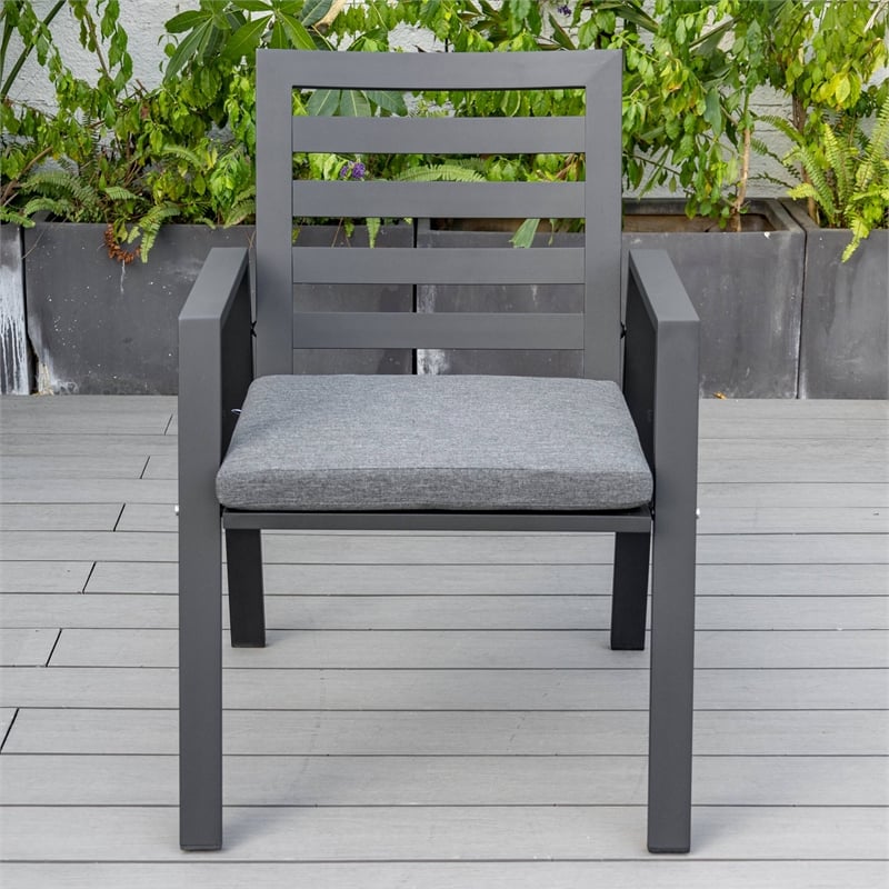 LeisureMod Chelsea Patio Dining Chair in Black Aluminum Set of 4 Black