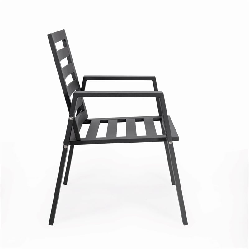 LeisureMod Chelsea Patio Dining Chair in Black Aluminum Set of 4 Black