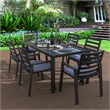 LeisureMod Chelsea Patio Dining Chair in Black Aluminum Set of 4 Charcoal Blue