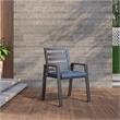 LeisureMod Chelsea Patio Dining Chair in Black Aluminum Set of 4 Charcoal Blue