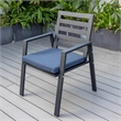 LeisureMod Chelsea Patio Dining Chair in Black Aluminum Set of 4 Charcoal Blue