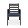 LeisureMod Chelsea Patio Dining Chair in Black Aluminum Set of 4 Charcoal Blue