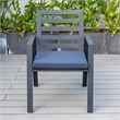 LeisureMod Chelsea Patio Dining Chair in Black Aluminum Set of 4 Charcoal Blue