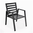 LeisureMod Chelsea Patio Dining Chair in Black Aluminum Set of 4 Charcoal Blue