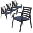 LeisureMod Chelsea Patio Dining Chair in Black Aluminum Set of 4 Charcoal Blue
