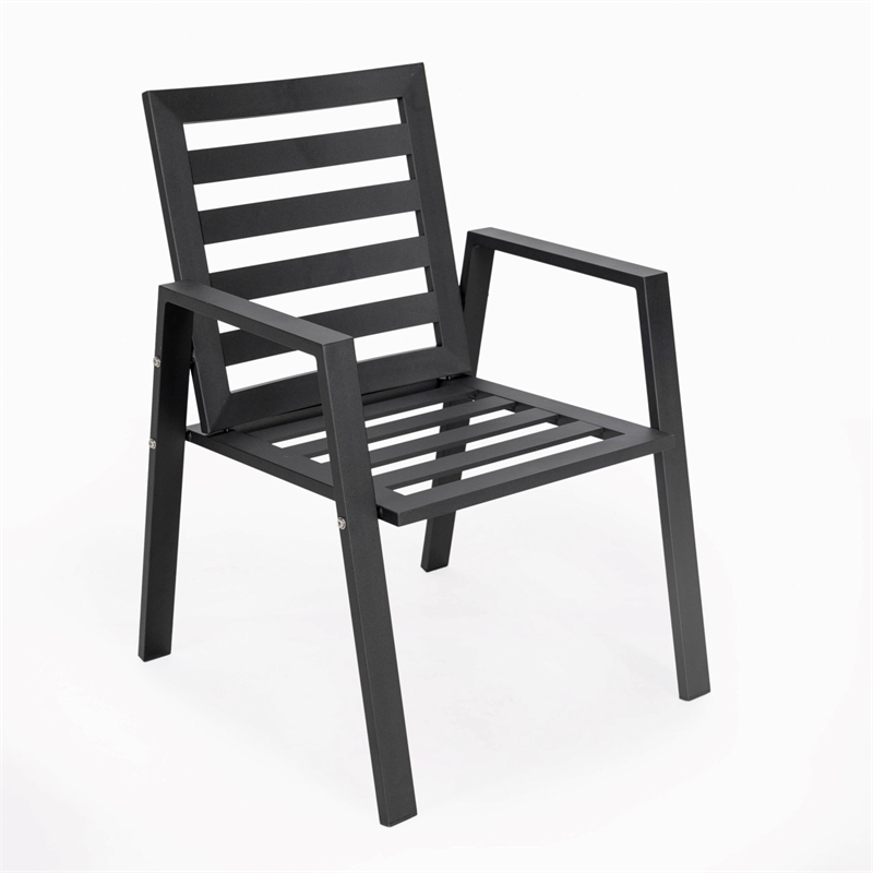 LeisureMod Chelsea Patio Dining Chair in Black Aluminum Set of 4 Cherry Red