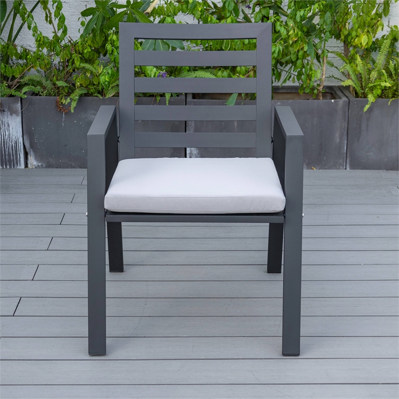 LeisureMod Chelsea Patio Dining Chair in Black Aluminum Set of 4 Light Grey