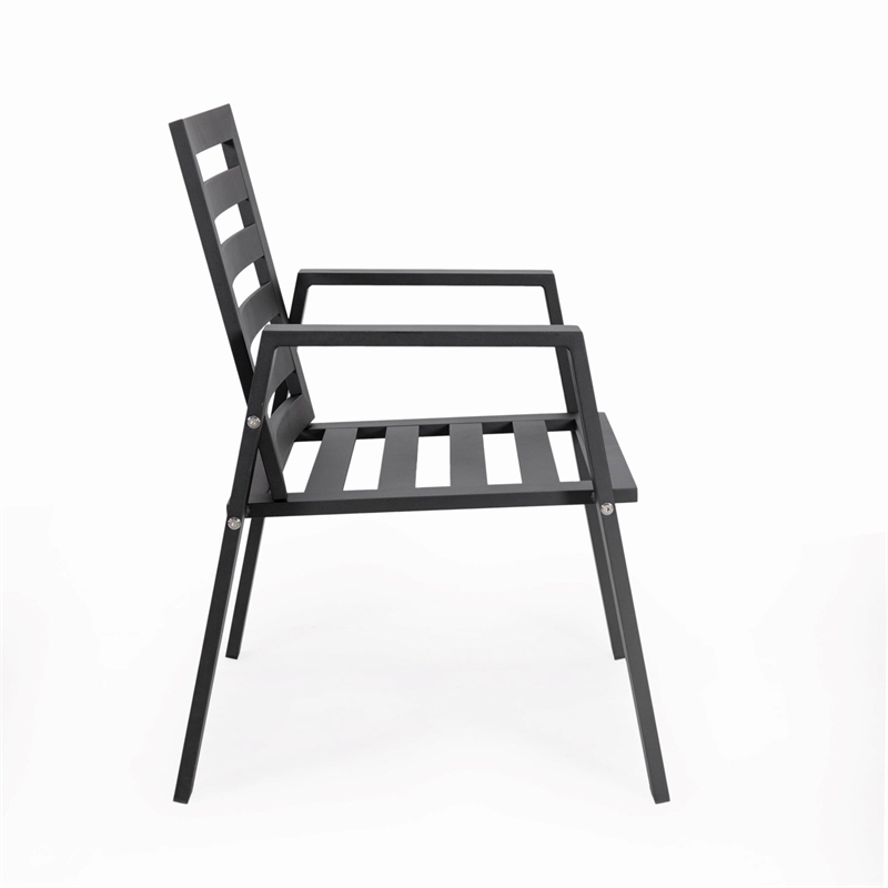 LeisureMod Chelsea Patio Dining Chair in Black Aluminum Set of 4 Light Grey