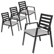 LeisureMod Chelsea Patio Dining Chair in Black Aluminum Set of 4 Light Grey