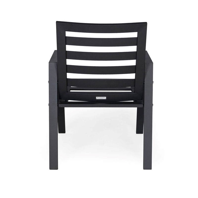 LeisureMod Chelsea Patio Dining Chair in Black Aluminum Set of 4 Orange