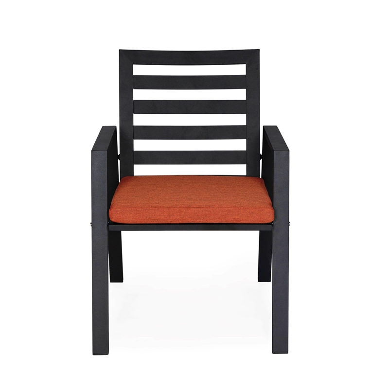 LeisureMod Chelsea Patio Dining Chair in Black Aluminum Set of 4 Orange