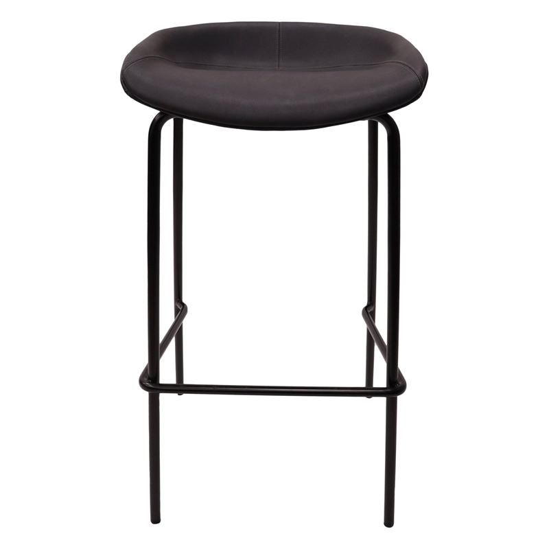 LeisureMod Servos Barstool with Faux Leather Seat in Black (Set of 2)