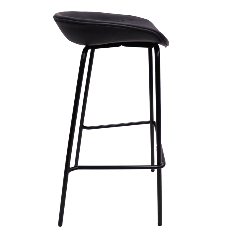 LeisureMod Servos Barstool with Faux Leather Seat in Black (Set of 2)