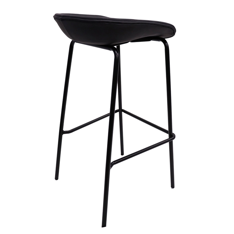 LeisureMod Servos Barstool with Faux Leather Seat in Black (Set of 2)