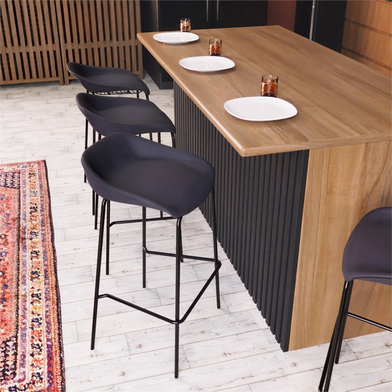 LeisureMod Servos Barstool with Faux Leather Seat in Black (Set of 2)