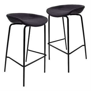 LeisureMod Servos Barstool with Faux Leather Seat in Black (Set of 2)