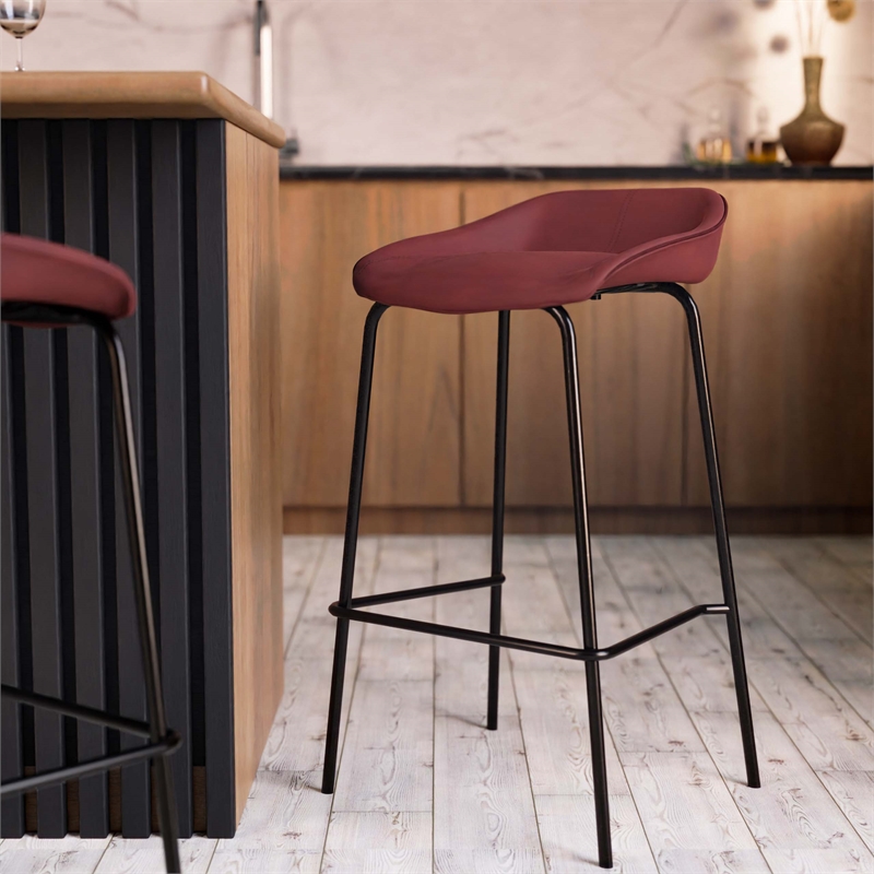 LeisureMod Servos Barstool with Faux Leather Seat Set of 2 Red