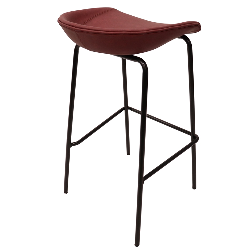 LeisureMod Servos Barstool with Faux Leather Seat Set of 2 Red