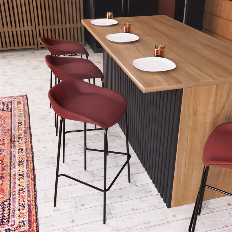 LeisureMod Servos Barstool with Faux Leather Seat Set of 2 Red