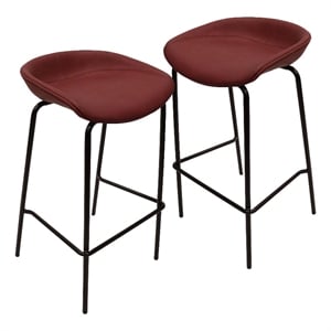 LeisureMod Servos Barstool with Faux Leather Seat Set of 2 Red