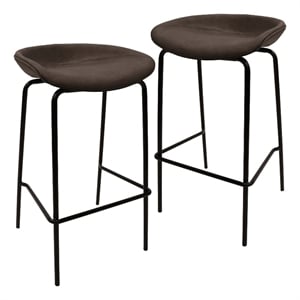 LeisureMod Servos Barstool with Faux Leather Seat Set of 2 Elephant Gray