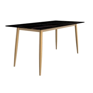 LeisureMod Zayle Dining Table with a Stone 71&quot Top and Steel Base Black Gold
