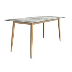 LeisureMod Zayle Dining Table with a Stone 71&quot Top and Steel Base Light Gray